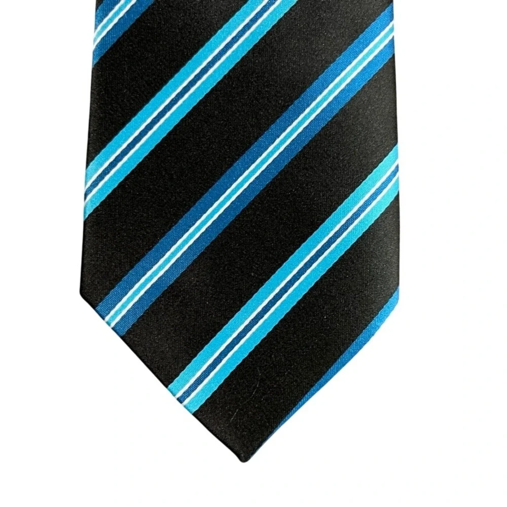 Alexander Julian Colours Mens Striped Necktie Black Blue White Handmade 59in